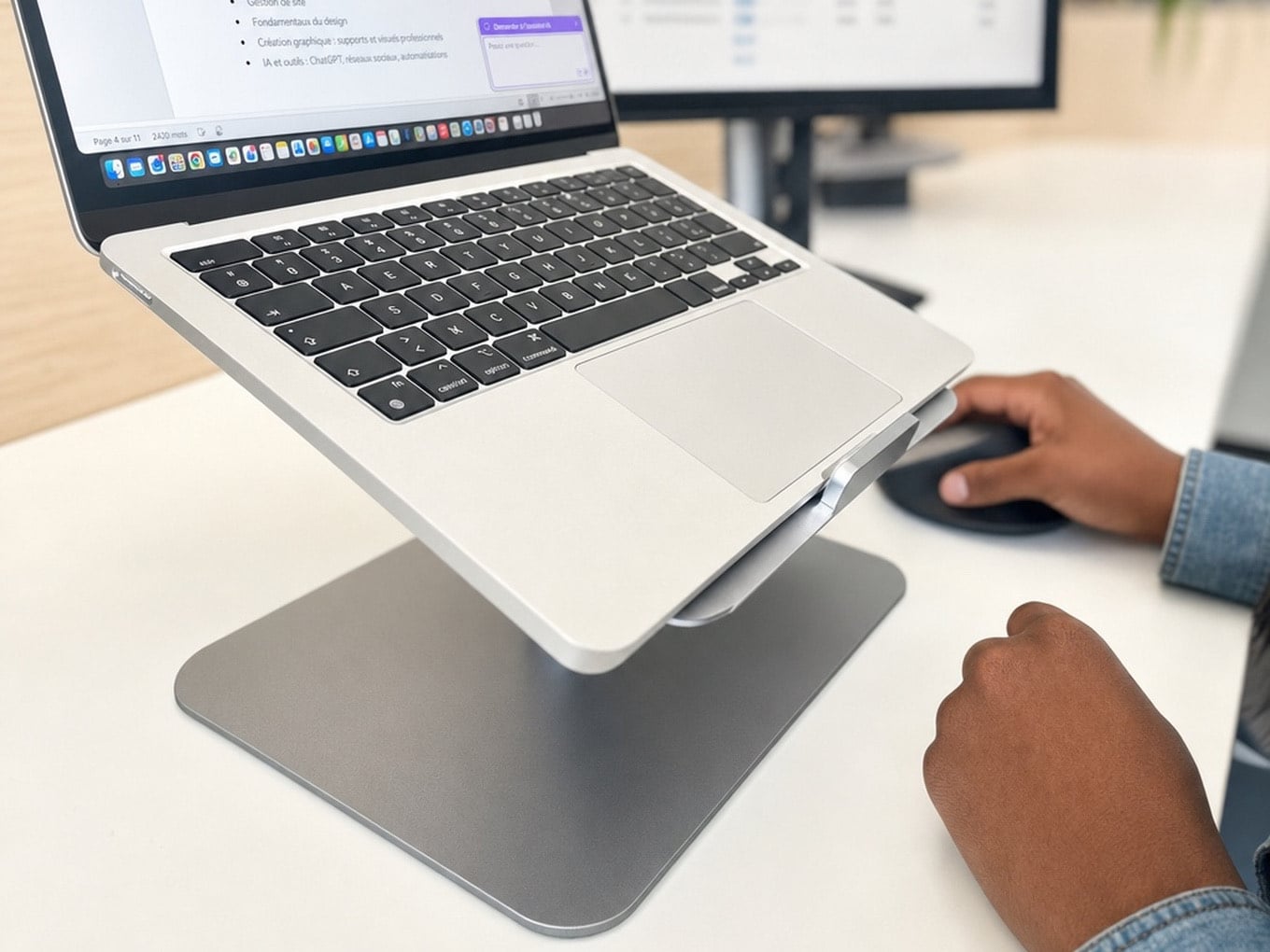 Ordinateur portable sur support, détail d'un poste de travail