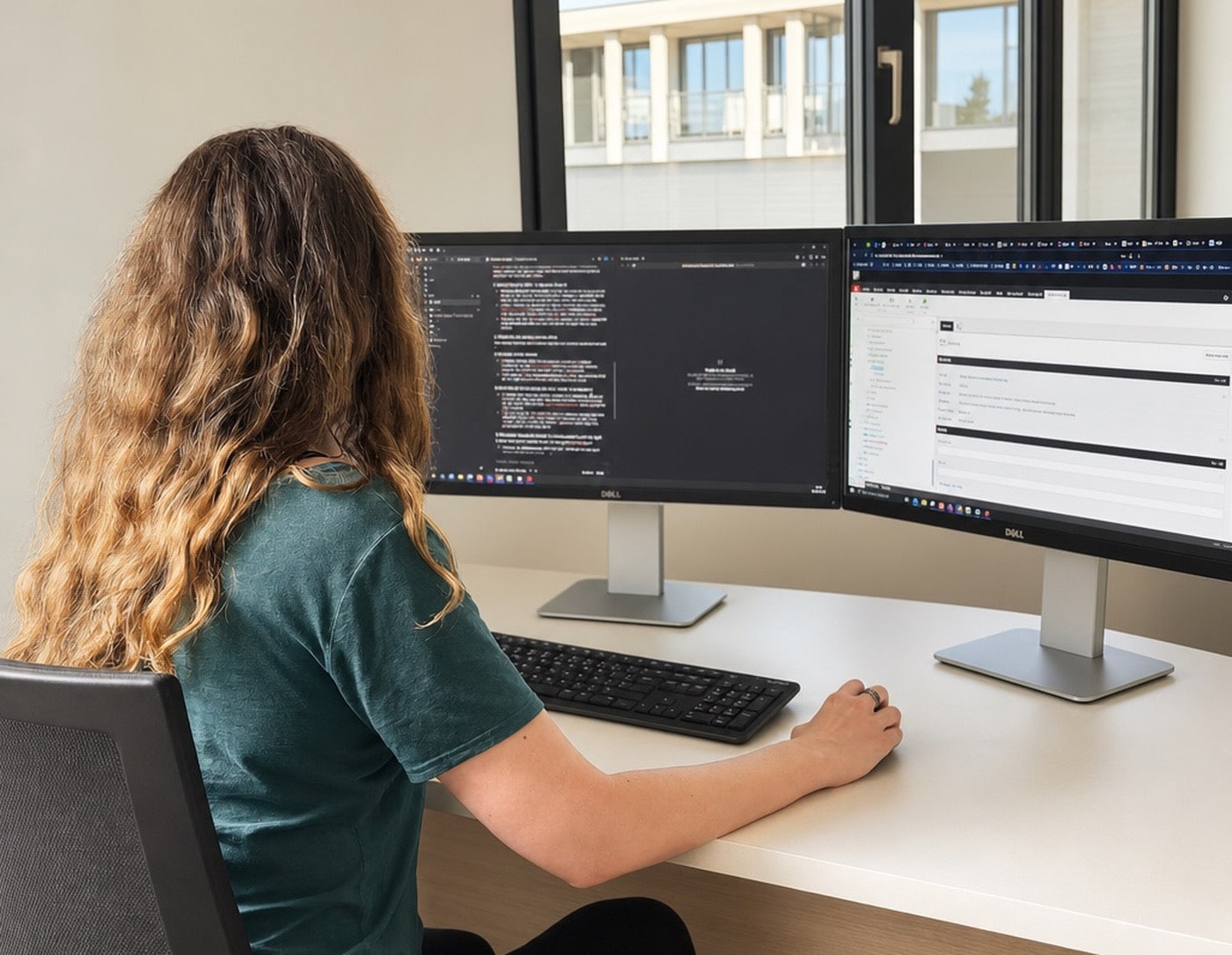 Développeuse Ylly travaillant sur un écran de code